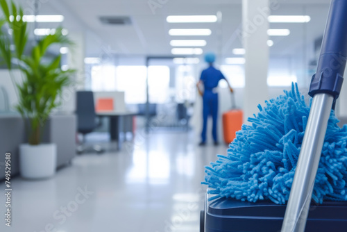 Blue Mop on Office Floor