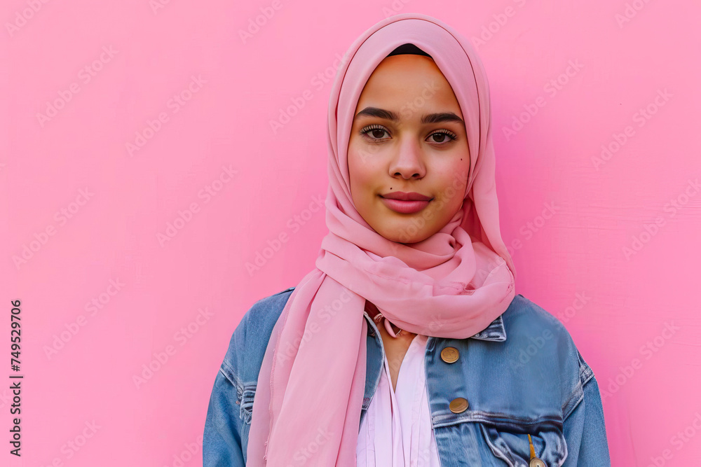 Woman Wearing Pink Scarf and Denim Jacket Woman Wearing Pink Scarf and Denim Jacket