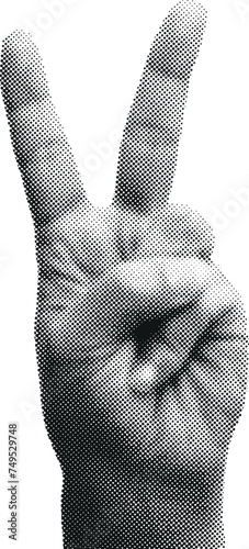 Vector halftone hand gesture in V sign for victory, Halftone illustration of fingers forming the v or victory or peace sign