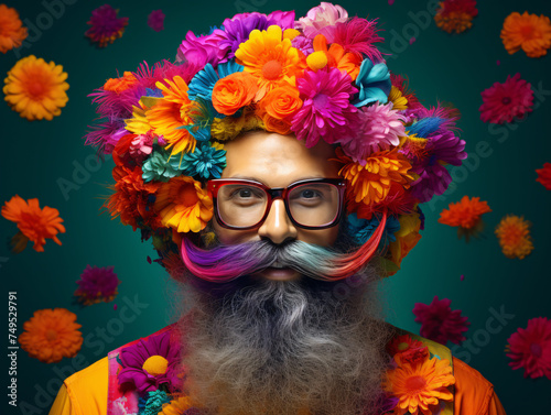 Man with beard and flower hair