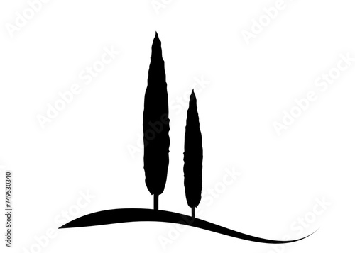 Cypress icon. Simple illustration of cypress vector icon for web. Italian silhouette cypress trees the typical tuscan landscape. Ecology Logo design  Vector isolated or white background 