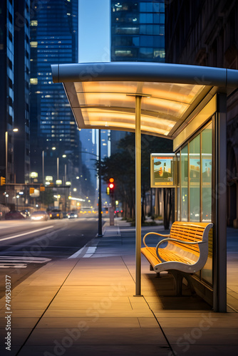 An Overview of an Urban Bus Stop in the Early Morning: The Intersection of Tranquillity and Bustle