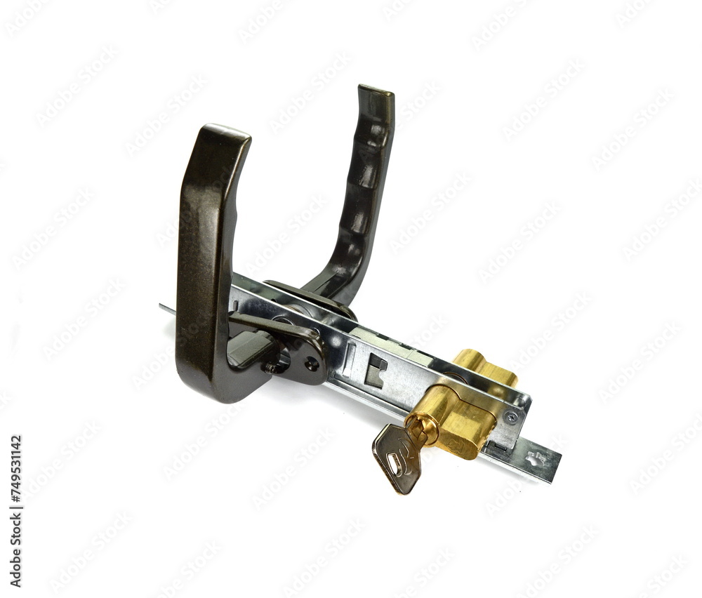 Door handles, locks and keys isolated on white background. Door handles, locks and keys isolated on white background.