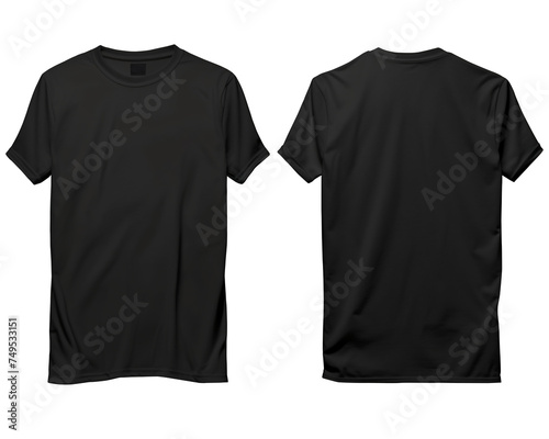 Black T shirt front, back mockup isolated on transparent background