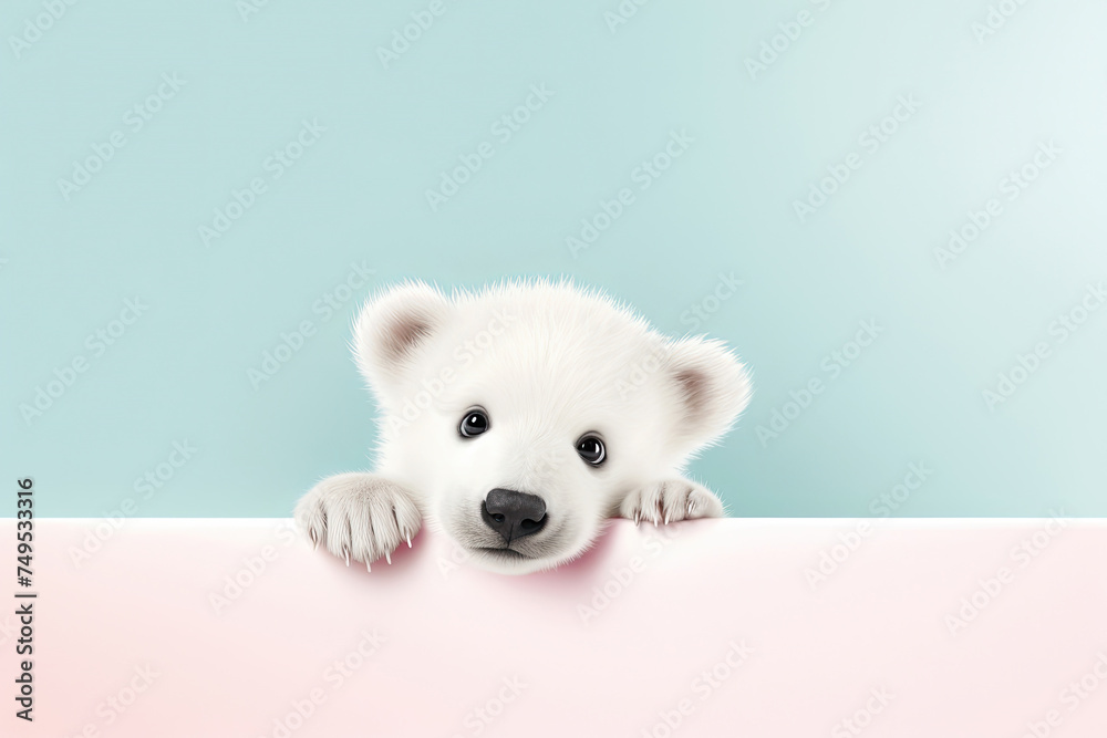 Cute polar bear with copy space on background. Banner, greeting card, poster or invitation for International polar bear day. Cute polar bear with copy space on background. Banner, greeting card, poster or invitation for International polar bear day.