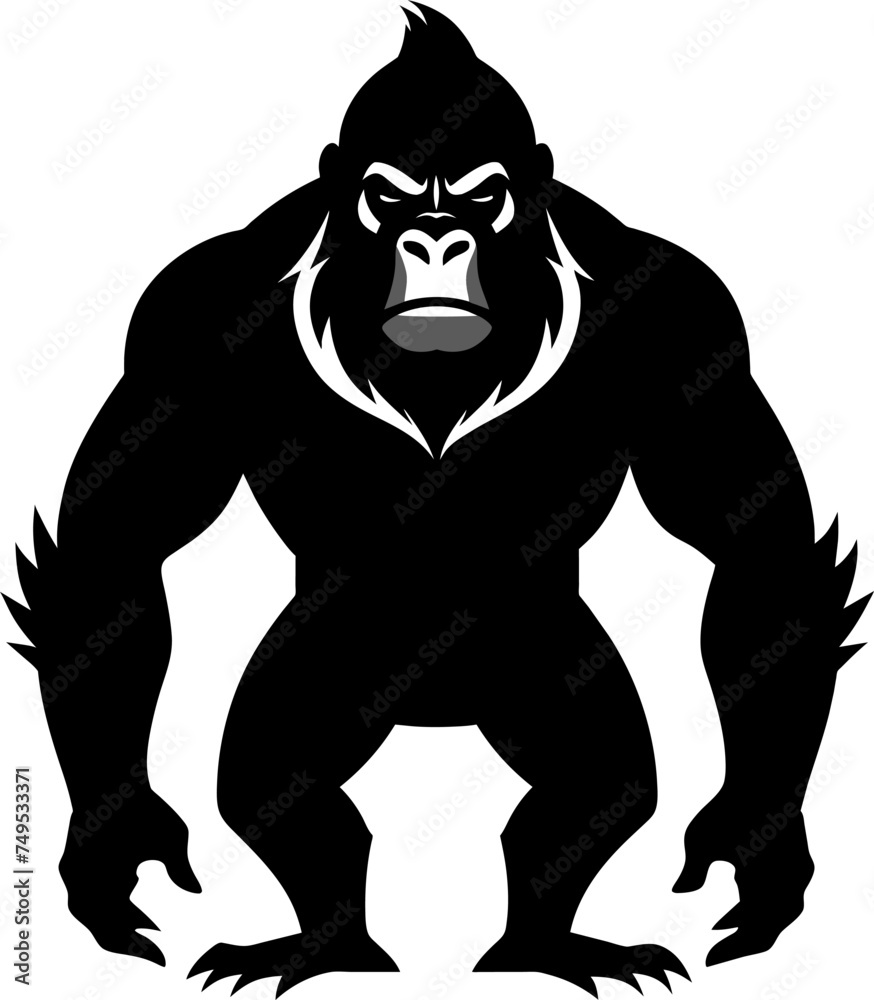Powerful Gorilla Silhouette Vector Illustration, Jungle King Ape in Isolated Background, Wild Primate Graphic Design for Safari, Wildlife Art, and Nature Themes, Monochrome Monkey Symbol Powerful Gorilla Silhouette Vector Illustration, Jungle King Ape in Isolated Background, Wild Primate Graphic Design for Safari, Wildlife Art, and Nature Themes, Monochrome Monkey Symbol
