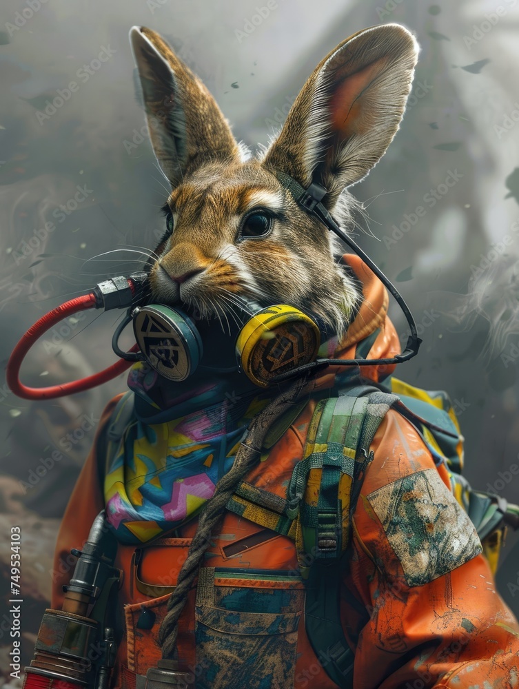 Rabbit astronaut in action with gear - An anthropomorphic rabbit in a space suit with intricate details ready for an adventure, evoking curiosity and bravery