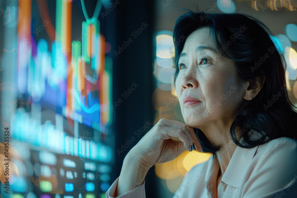 middle aged asian american woman in office