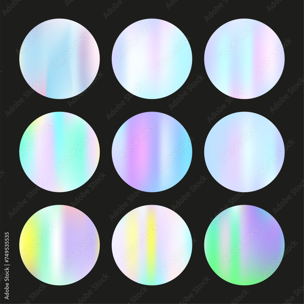 Hologram abstract backgrounds set. Holographic gradient. Rainbow hologram backdrop. Minimalistic 90s, 80s retro style graphic template for flyer, poster, banner, mobile app. Hologram abstract backgrounds set. Holographic gradient. Rainbow hologram backdrop. Minimalistic 90s, 80s retro style graphic template for flyer, poster, banner, mobile app.