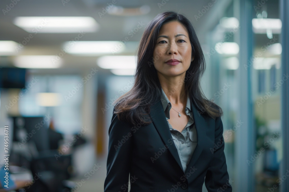 middle aged asian american woman in office