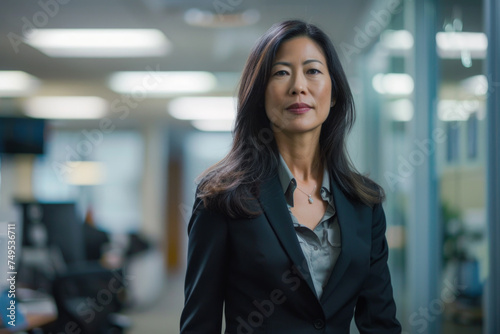 Obraz na płótnie middle aged asian american woman in office w salonie