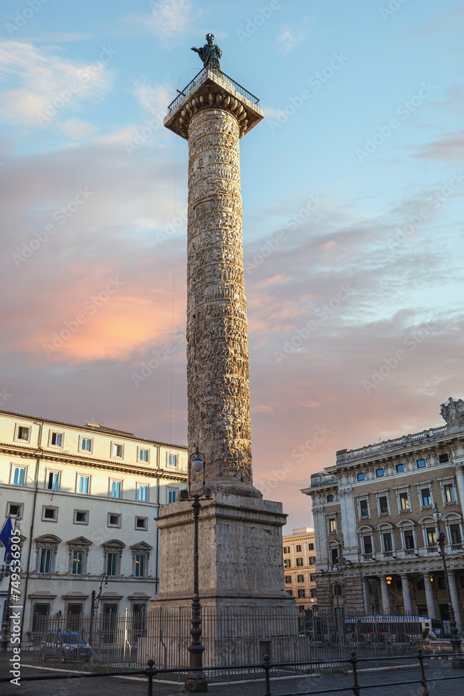Column of Marcus Aurelius(Colonna di Marco Aurelio) on Square Column. Rome