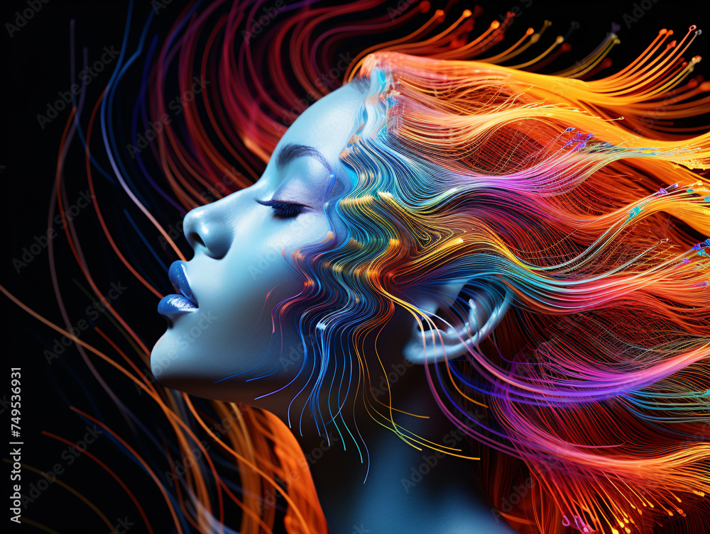 Woman with colourful waveform hair