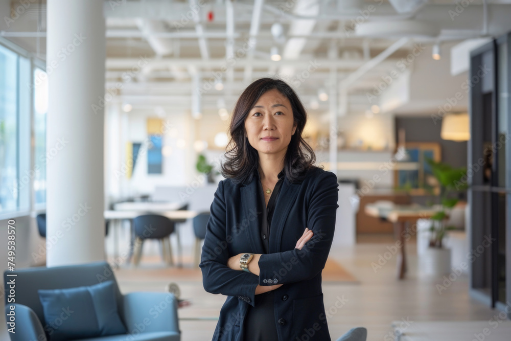 middle aged asian american woman in office