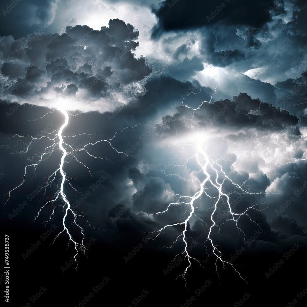 Storm clouds with lightnings isolated on White Background Storm clouds with lightnings isolated on White Background