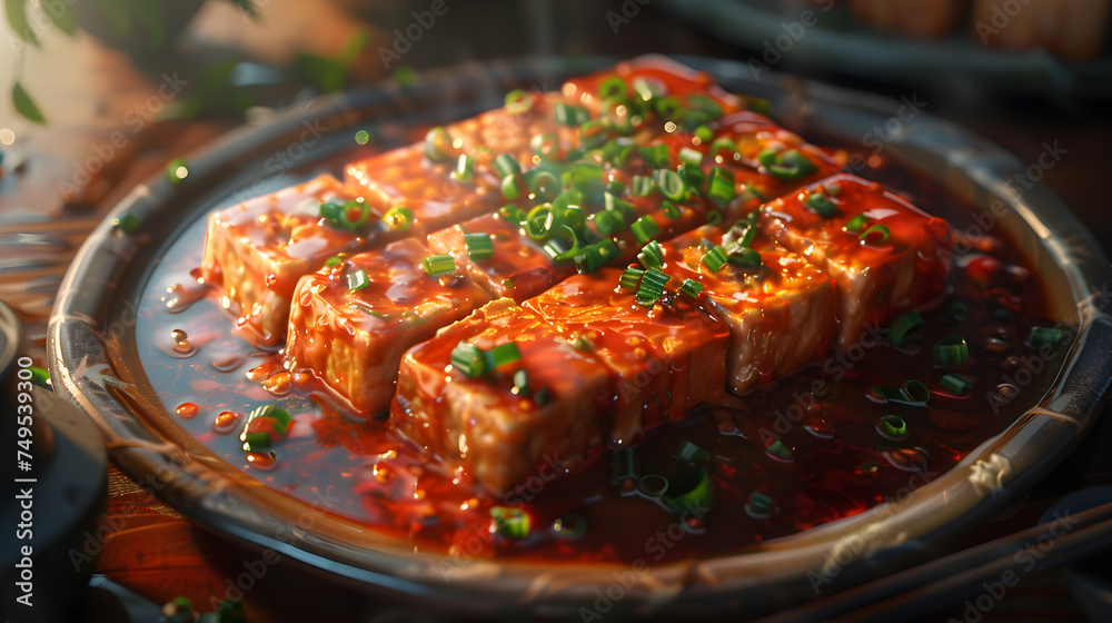 Savory marinated tofu steaks with spring onions Savory marinated tofu steaks with spring onions