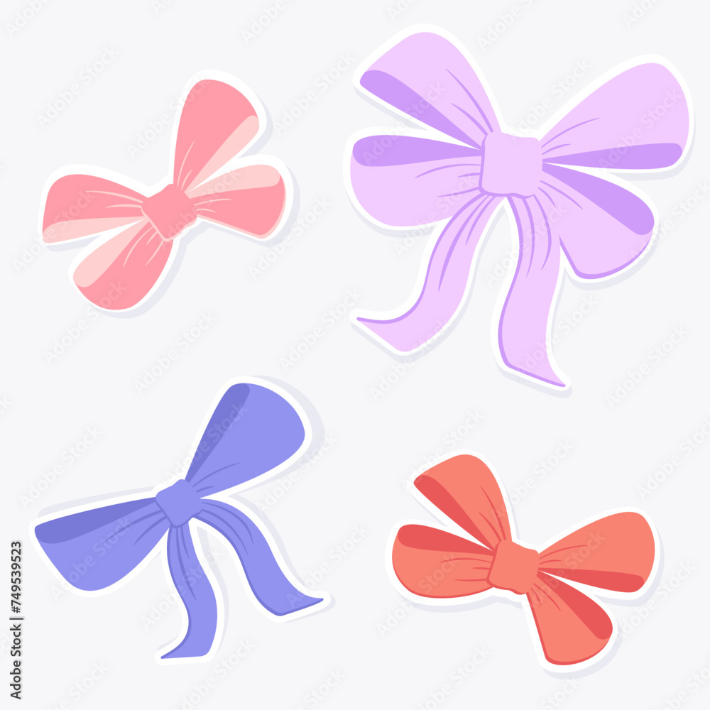 A set of stickers made of gift bows. A simple illustration with gift ribbons.