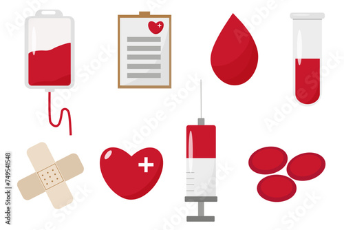 Vector donate clipart set plaster bandage blood drope syringe herat