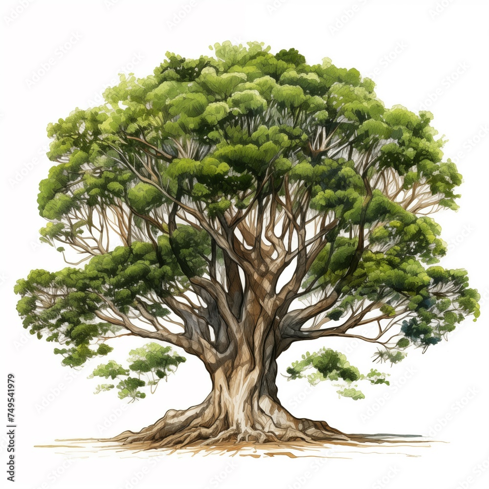 beautiful banyan tree isolated on white background Stock Illustration ...