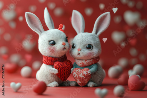Amazing animal couple in valentine heart. Generative AI © Anthony Paz
