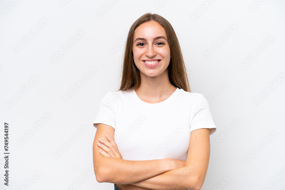 Young caucasian woman isolated on white background keeping the arms crossed in frontal position Young caucasian woman isolated on white background keeping the arms crossed in frontal position