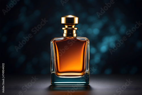 Black Elegance Perfume Bottle Mockup Design for Your Fashion and Beauty Products - Top View Isolated on Dark Background Design.