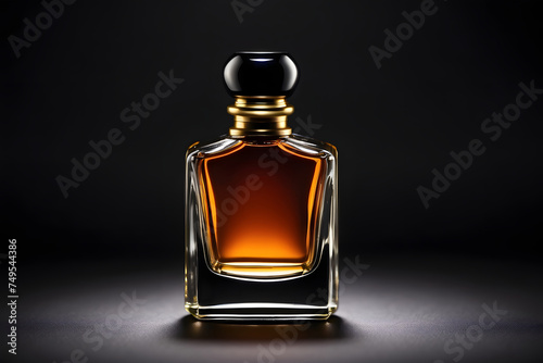 Black Elegance Perfume Bottle Mockup Design for Your Fashion and Beauty Products - Top View Isolated on Dark Background Design.