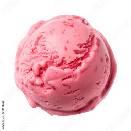 strawberry ice cream scoop isolated on transparent or white background, png