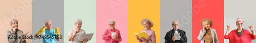 Set of senior woman on colo...