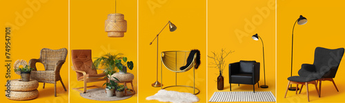 Set of stylish armchairs on...