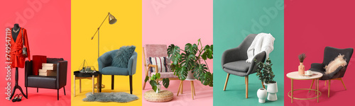 Set of stylish armchairs on...
