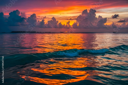 Colorful sunset over the ocean Generative AI image sunset, sea, sky, water, ocean, sun, sunrise, beach, nature, clouds, cloud 