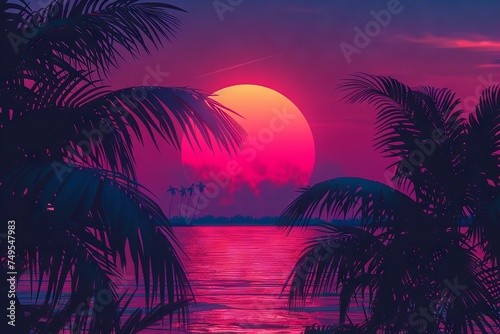 Synthwave Sunset with Neon Gradient and Palm Trees