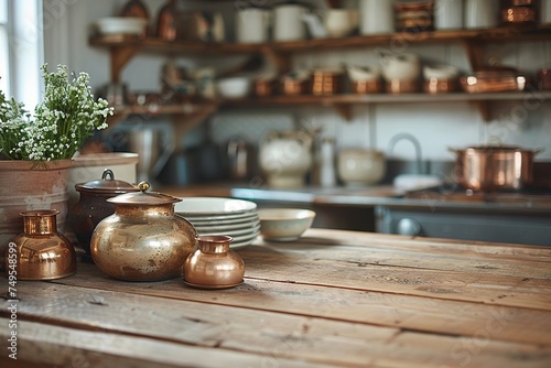 Heritage Kitchenware on Rustic Wooden Table

