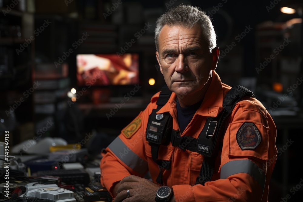 A paramedic in an ambulance, equipped with medical devices and ready to respond to emergencies with swift and skilled care A paramedic in an ambulance, equipped with medical devices and ready to respond to emergencies with swift and skilled care