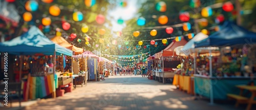 Bustling Summer Street Fair in Small Town