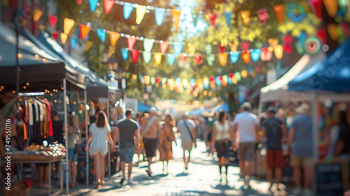 Bustling Summer Street Fair in Small Town


