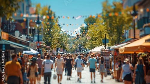 Fototapeta Naklejka Na Ścianę i Meble -  Bustling Summer Street Fair in Small Town

