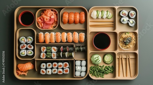 Organized Lunch: Wooden Bento Box with Fresh Ingredients