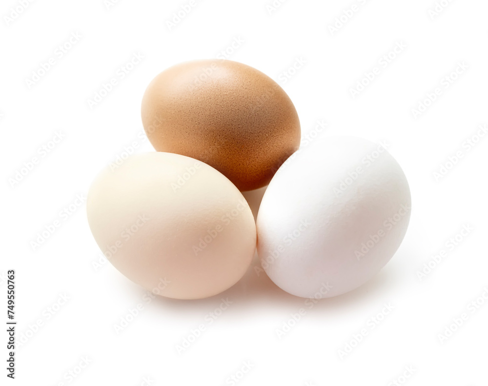 Chicken eggs on white background. Easter.