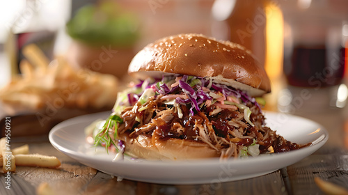 Gourmet pulled pork burger with coleslaw photo