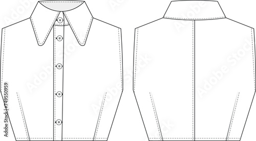 collared buttoned sleeveless darted cropped crop shirt blouse template technical drawing flat sketch cad mockup fashion woman design style model jean denim
