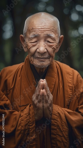 Elderly Chinese Monk in Traditional Robes  Wisdom of Eight Decades