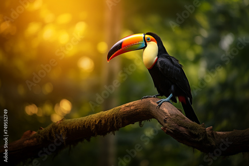 Toucan at outdoors in wildlife. Animal