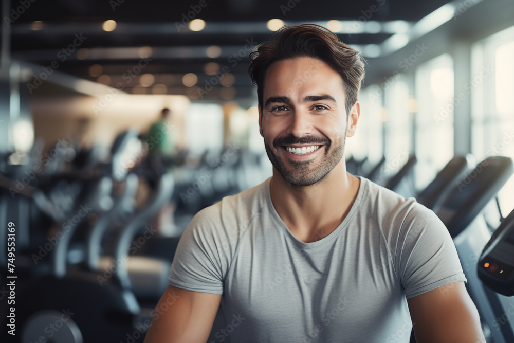 Young handsome man in sportswear in a gym