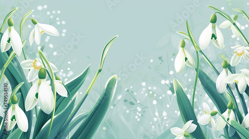snowdrop flowers on green background