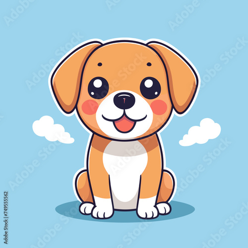 Cute Kawaii Dog Vector Clipart Icon Cartoon Character Icon on a Sky Blue Background