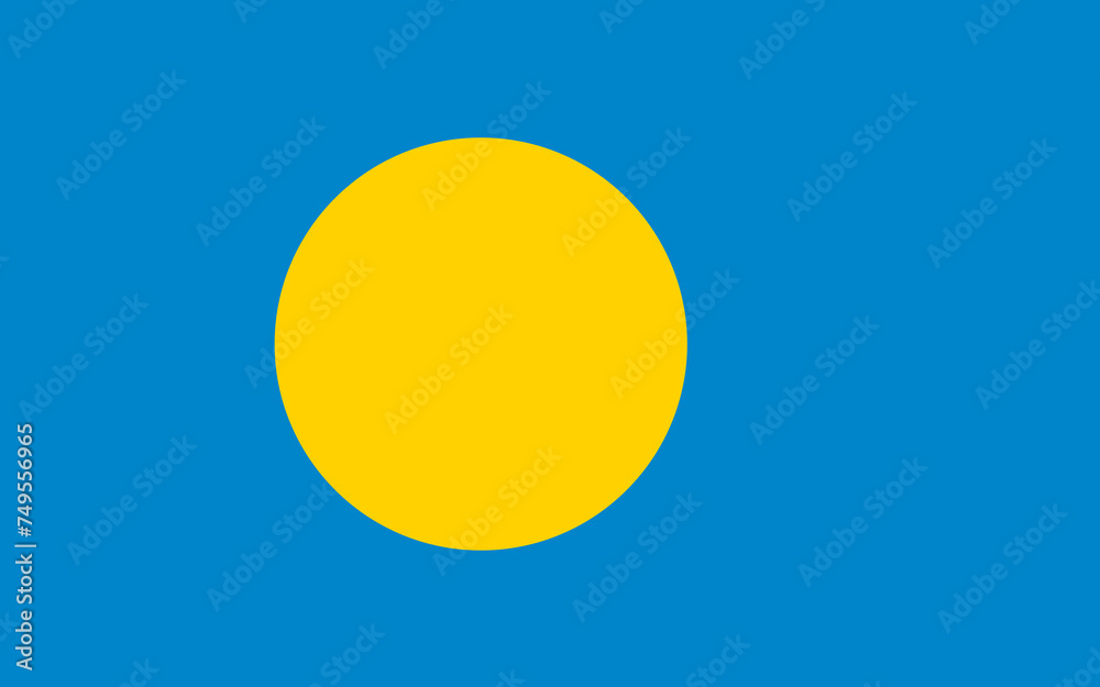 Close-up of blue and yellow national flag of Oceanian country of Palau. Illustration made March 2nd, 2024, Zurich, Switzerland.