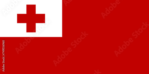 Close-up of red and white national flag of Oceanian country of Tonga with red cross. Illustration made March 2nd, 2024, Zurich, Switzerland.