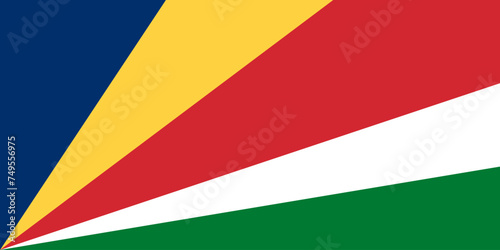 Close-up of blue  yellow  red  white and green national flag of African country of Seychelles. Illustration made March 2nd  2024  Zurich  Switzerland.